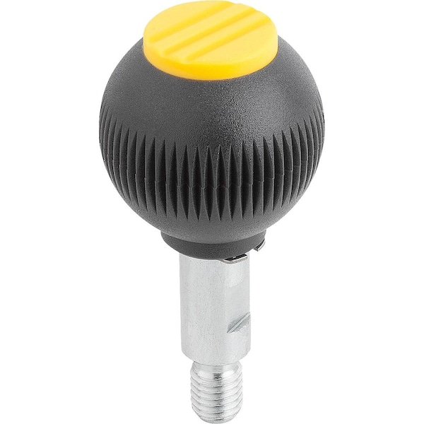 Spherical Knob Revolving Size:4, D1=50 D=M12X20, Plastic Black, Comp:Steel, Cap:Yellow